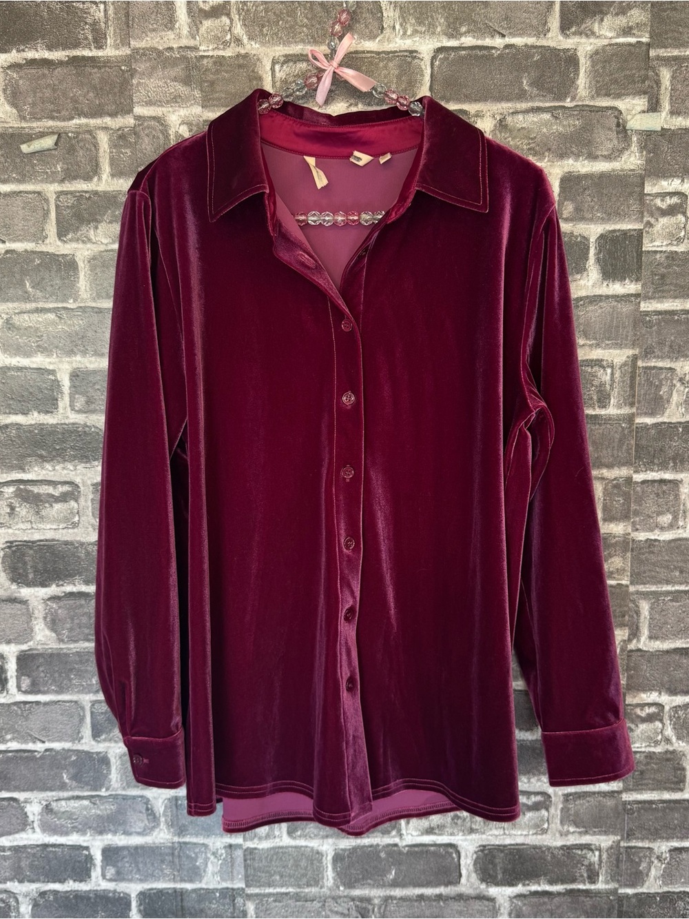 Soft Surroundings velour button down shirt pink purple blouse